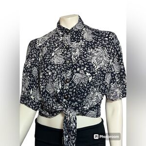 Rafael Tie Cropped Button Down Top Sz Small